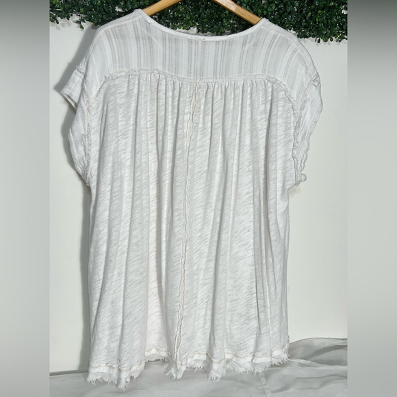 Free People Aster Henley Oversized Boho White Short Sleeved Top Medium - Picture 5 of 13